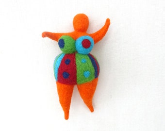 Nana felted, cute fat colorful woman pendant felt lucky charm felt doll felt figure homage to Niki de Saint Phalle