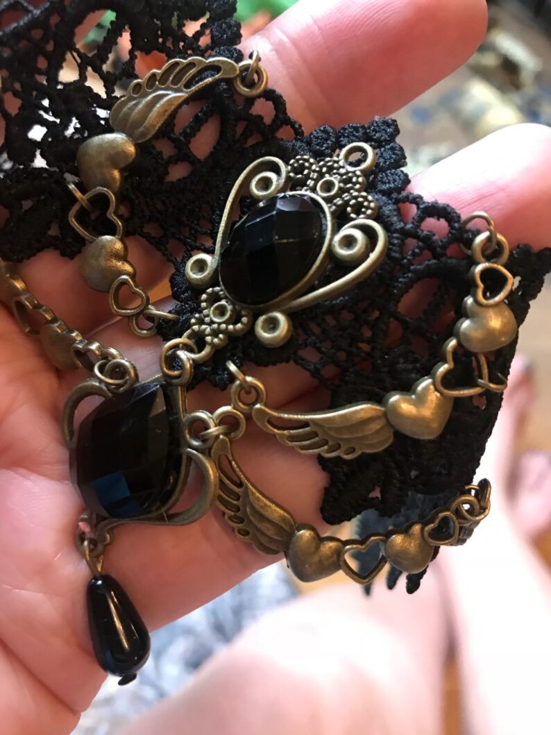 Lace Choker Necklace Pendant Chain Gothic Punk Goth Choker Etsy