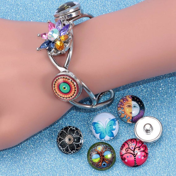 12pcs Heart Love Pattern Snap Charms For 18mm Snap Ring Bracelet DIY Jewelry