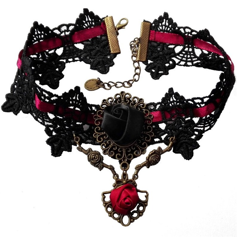 Black Lace Choker Necklace Pendant Roza Chain Gothic Punk Goth | Etsy