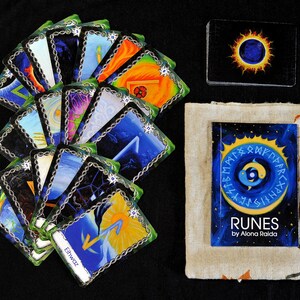 Runic oracle cards. Unique divination tool. Collectible cards for intuition development. Runes for Fortune Telling. Original art style.