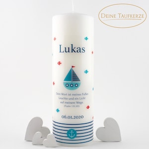 Baptismal candle Noah&#39;s Ark candle for baptism with saying baptismal candle with boat and anchor boy candle baptism girl baptismal candle with fish modern 24 x 8 cm