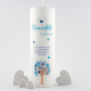 Baptismal candle with tree of life for boys and girls 25 x 8 cm in blue with baptismal saying - personalized baptismal candle - candle for baptism
