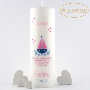 Baptismal candle girl Noah&#39;s Ark, 25 x 8 cm, Baptismal candle Noah&#39;s Ark, Baptismal candle girl boat, boat, pink, Noah&#39;s Ark, pink, blue, Baptismal candle pink