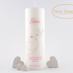 Christening candle dove with olive branch for girls in pink 25 x 8 cm - candle for baptism with baptismal saying and dove of peace modern personalized