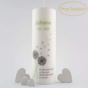 Funeral candle dandelion, 25 x 8 cm, personalized funeral candle, customizable, funeral candle with saying, with name, memorial candle, funeral candle