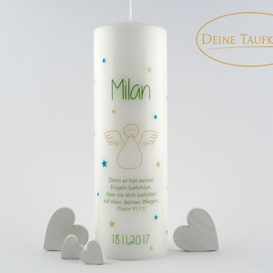 Baptismal candle with angel and baptismal saying for girls and boys 25 x 8 cm personalized candle for baptism
