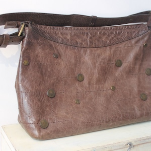Vintage Blumarine leather handbag Brown bag Shoulder bag Crossbody bag Leather handbag Womans authentic bag Metal coins rivets Italian bag