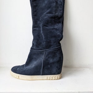 Blauwe suède platformlaarzen Sneakers laarzen Hoge hak laarzen Platform schoenen Pumps schoenen Kniehoge laarzen Suède laarzen Blauwe schoenen Sneakers Maat 40