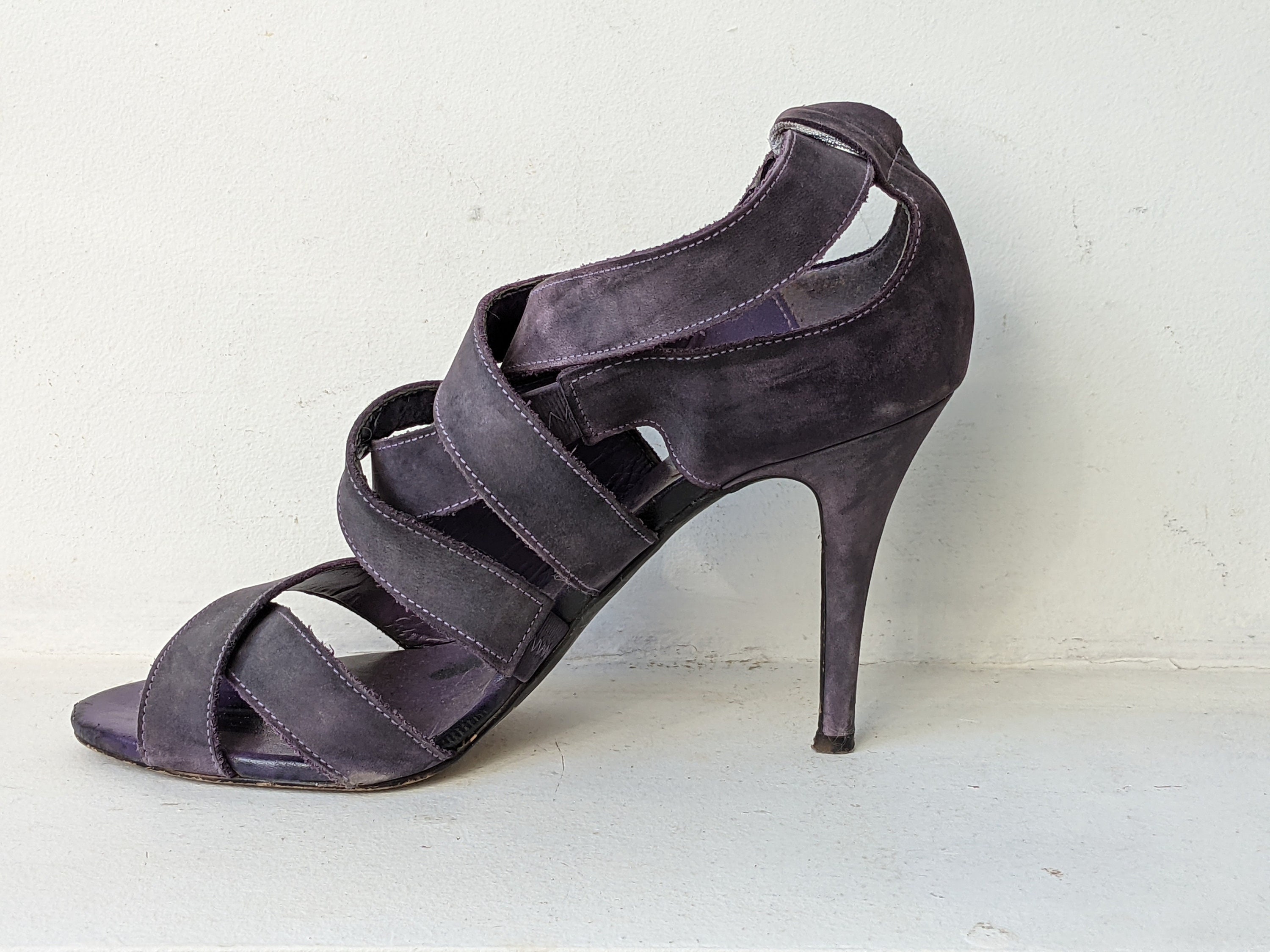 Zara klomp Paarse schoenen Echt leer Sandalen met hoge hak - Etsy België