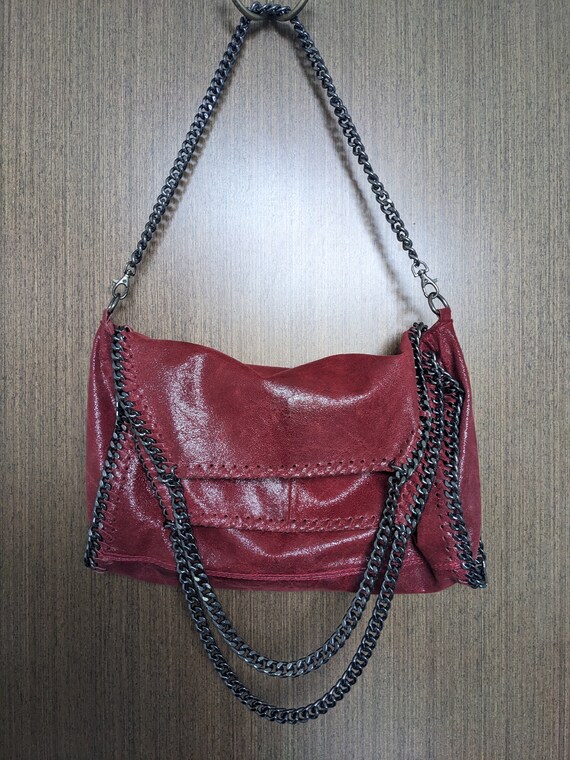 Borse in Pelle Red Leather Bag Red Leather Bag Chain Handle Top Handle Bag Chain Bag Etsy UK