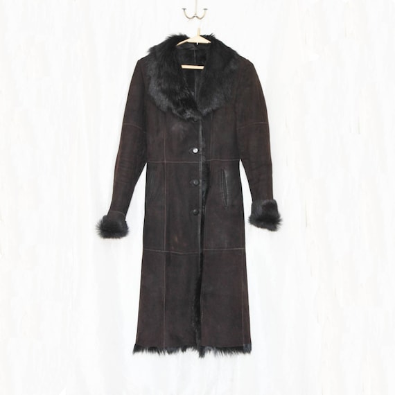 Vintage long shearling coat Suede shearling coat B