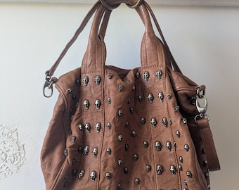 Thomas Wylde Brown Leather Skull Clutch With Rhinestones - Etsy