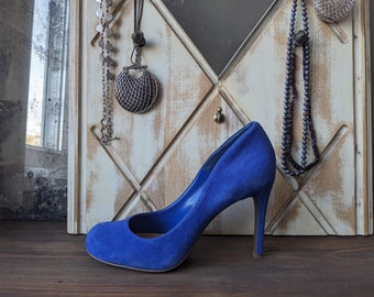 Escarpins Jessica Simpson en daim bleu Chaussures en daim Chaussures bleues Sandales à talons hauts en cuir véritable Chaussures à plateforme Escarpins Chaussures en daim véritable Taille 9,5