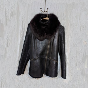 Shearling coat Suede shearling coat Brown suede coat Arctic Fox collar Sheepskin coat Sheepskin jacket Made in Europa Leather coat Size XS image 1