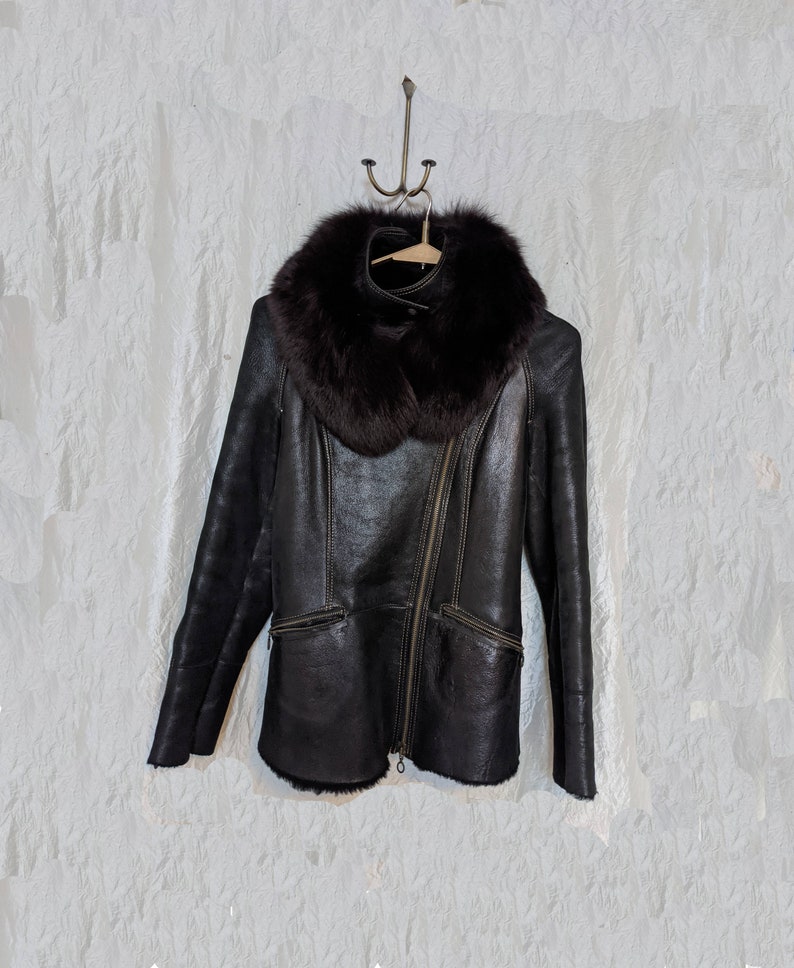 Shearling coat Suede shearling coat Brown suede coat Arctic Fox collar Sheepskin coat Sheepskin jacket Made in Europa Leather coat Size XS image 1