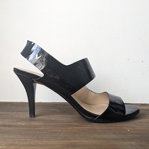 Michael Kors Patent leather shoes Real leather Heel shoes Peep Toe shoes Black sandals Pumps shoes Genuine leather Size 9 Polished leather