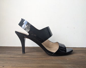 Michael Kors Black Patent Leather Peep Toe Heels, Size 9