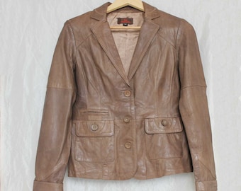 Danier woman leather jacket Genuine leather coat Brown leather jacket Size 38 Beige leather jacket Brown jacket Women Danier coat Retro coat