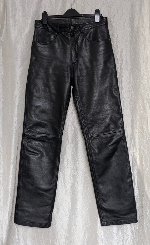 パンツ 90s vintage black leather straight pant Faux Leather Pants for Women Solid Color High Waist Straight Leg