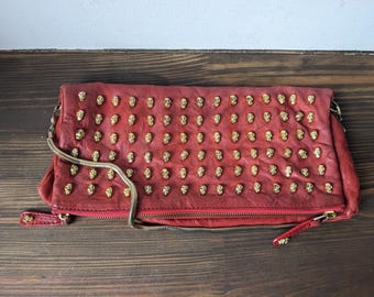 Thomas Wylde Brown Leather Skull Clutch With Rhinestones - Etsy