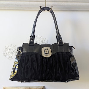 Gilda Tonelli patent leather bag Made in Italy Suede bag Patent leather tote Classic tote Black leather purse Italian bag Office bag