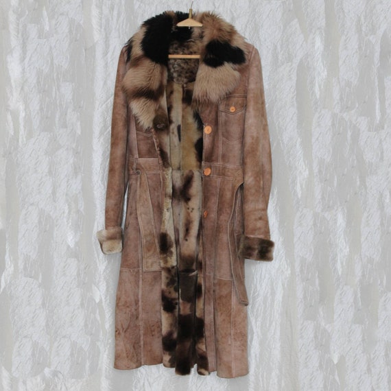 Vintage long shearling coat Suede shearling coat B