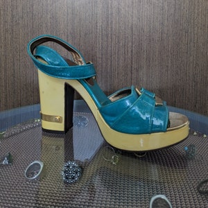 Sandales à plateforme Marc Jacobs, escarpins peep-toe en cuir turquoise, pointure 39