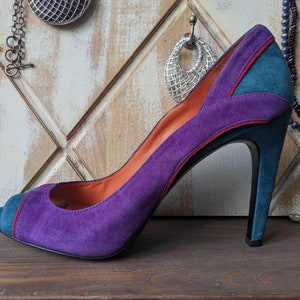 Via Spiga suede shoes Purple shoes Real leather High heel sandals Platform shoes Pump shoes Genuine suede sandals Designer shoes Size 9