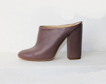 Bata Leather Clogs: Brown High Heel Platform Sandals, Size 39