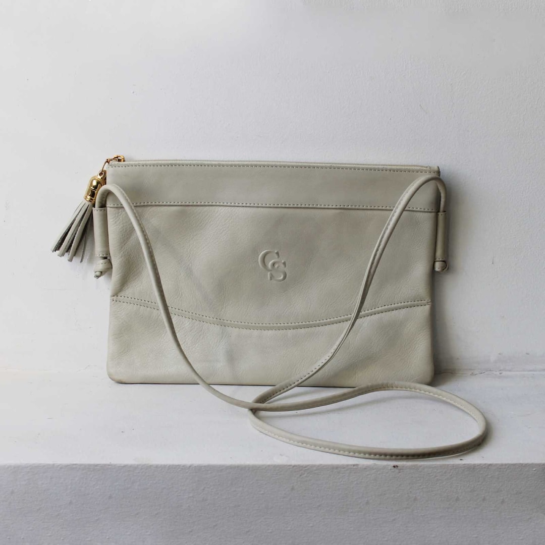 Vintage Carla Sade White Leather Shoulder Bag, Small Crossbody