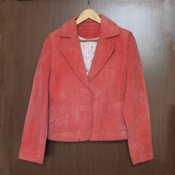 Vintage pink woman suede jacket Genuine leather Pi