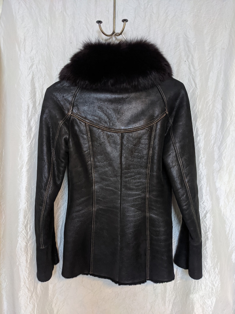 Shearling coat Suede shearling coat Brown suede coat Arctic Fox collar Sheepskin coat Sheepskin jacket Made in Europa Leather coat Size XS image 5