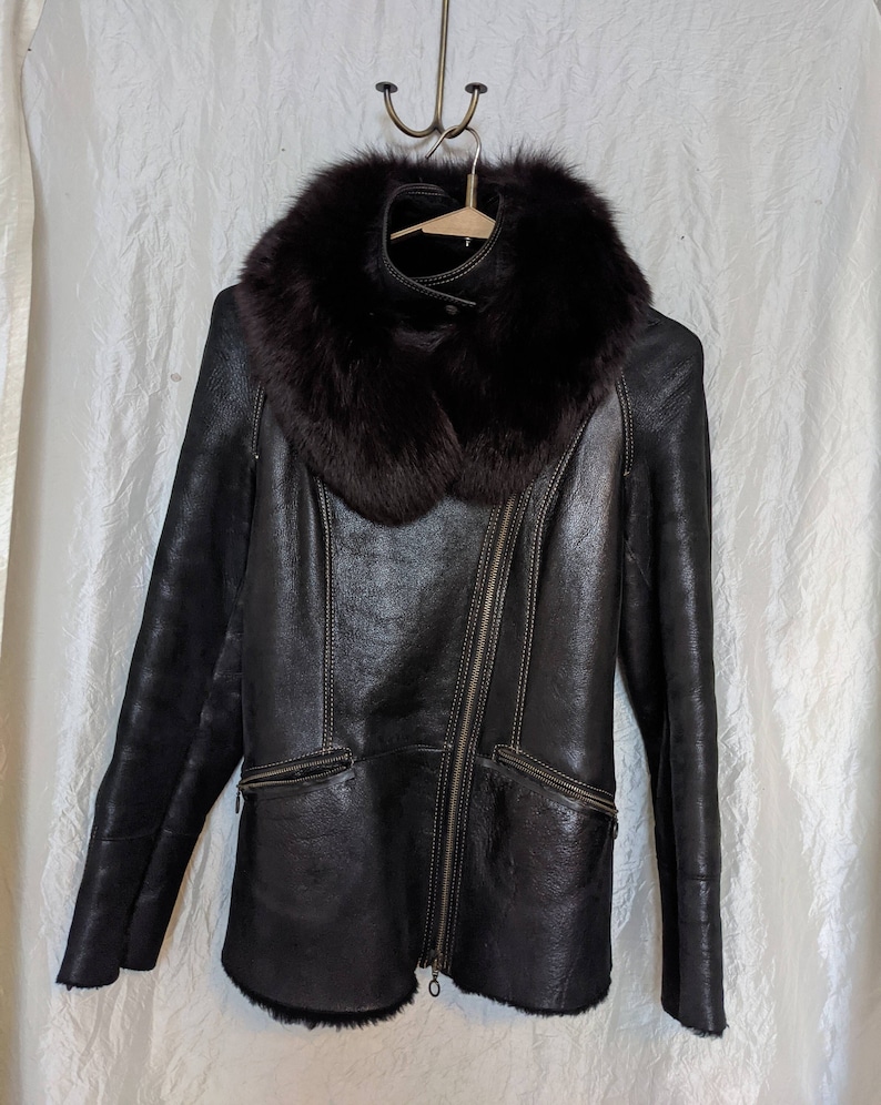 Shearling coat Suede shearling coat Brown suede coat Arctic Fox collar Sheepskin coat Sheepskin jacket Made in Europa Leather coat Size XS image 2