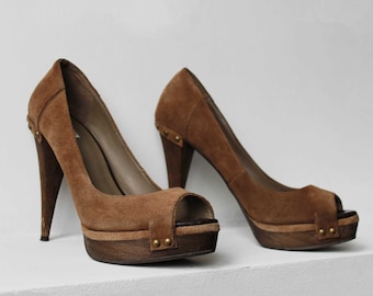Zara dames schoenen Bruine schoenen Echte lederen Hoge hak - Etsy Nederland
