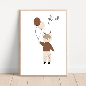 Kinderzimmer Bilder Poster für Jungen & Mädchen, Waldtier im schlichten skandinavischen Boho Stil, Pastellfarben, Wanddeko - Die Nanolies