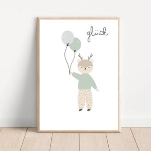 Kinderzimmer Bilder Poster für Jungen & Mädchen, Waldtier im schlichten skandinavischen Boho Stil, Pastellfarben, Wanddeko - Die Nanolies