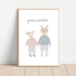 Kinderzimmer Bilder Poster für Jungen & Mädchen, 2 Waldtiere im schlichten skandinavischen Boho Stil, Pastellfarben, Wanddeko - Die Nanolies