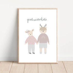 Kinderzimmer Bilder Poster für Jungen & Mädchen, 2 Waldtiere im schlichten skandinavischen Boho Stil, Pastellfarben, Wanddeko - Die Nanolies