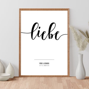 Wandbild Hochzeitsgeschenk, Kunstdruck zur Heirat und Verlobung, personalisiert mit Namen und Wunschdatum, Geschenk zum Jahrestag, Jubiläum