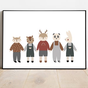 Kinderzimmer Bilder Poster für Jungen & Mädchen, 5 Waldtiere für Kinderzimmer Babyzimmer, Skandinavischer Stil, Boho Wanddeko - Die Nanolies