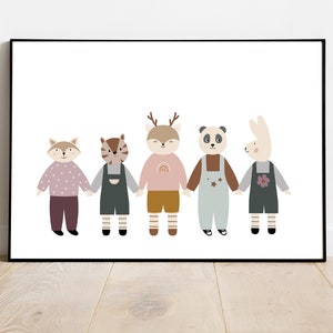 Kinderzimmer Bilder Poster für Jungen & Mädchen, 5 Waldtiere für Kinderzimmer Babyzimmer, Skandinavischer Stil, Boho Wanddeko - Die Nanolies