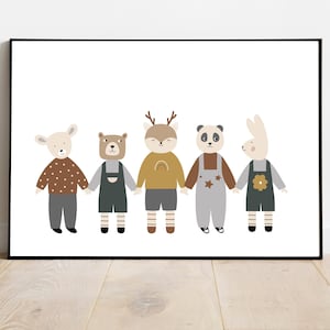 Kinderzimmer Bilder Poster für Jungen & Mädchen, 5 Waldtiere für Kinderzimmer Babyzimmer, Skandinavischer Stil, Boho Wanddeko - Die Nanolies