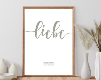 Hochzeitsposter, Paarposter Liebesposter personalisierbar mit Namen & Datum, Geschenk für Jahrestag, Jubiläum, Brautpaar, Hochzeit, Love