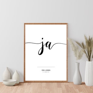 Poster personalisiert, Print, Kunstdruck: "ja" - Hochzeitsgeschenk, Geschenk für Jahrestag, Hochzeit, Brautpaar Namen, Hochzeitsdatum