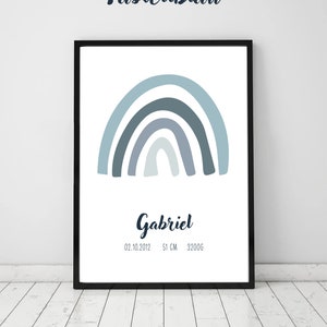 Geburtsposter Boho Regenbogen, Poster personalisiert mit Namen und Daten, Kinderzimmer Bilder für Jungen, Mädchen & Baby Geschenk zur Geburt