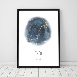 Sternzeichen Poster mit Namen & Daten, Geburtsposter, personalisiertes Geschenk zur Taufe Geburt, Schwangerschaft, Kinder Poster mit Namen