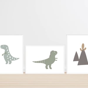 3er Set Dinosaurier Kinderzimmer Poster Bilder für Jungen & Mädchen, Dinos im schlichten skandinavischen Stil, Pastellfarben - Die Nanolies