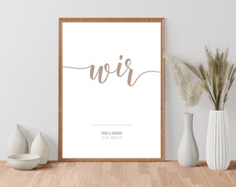 Poster personalisiert, Print, Kunstdruck: "wir" - Hochzeitsgeschenk, Geschenk für Jahrestag, Jubiläum, Brautpaar Namen, Datum, Hochzeit