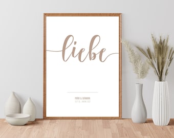 Poster personalisiert, Print, Kunstdruck: "liebe" - Hochzeitsgeschenk, Geschenk für Jahrestag, Jubiläum, Brautpaar Namen, Datum, Hochzeit